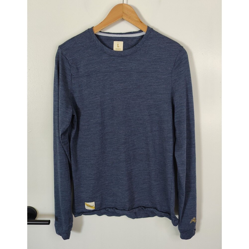 Tracksmith Harrier Long Sleeve Running Blue Shirt Mens Large Merino Wool Blend